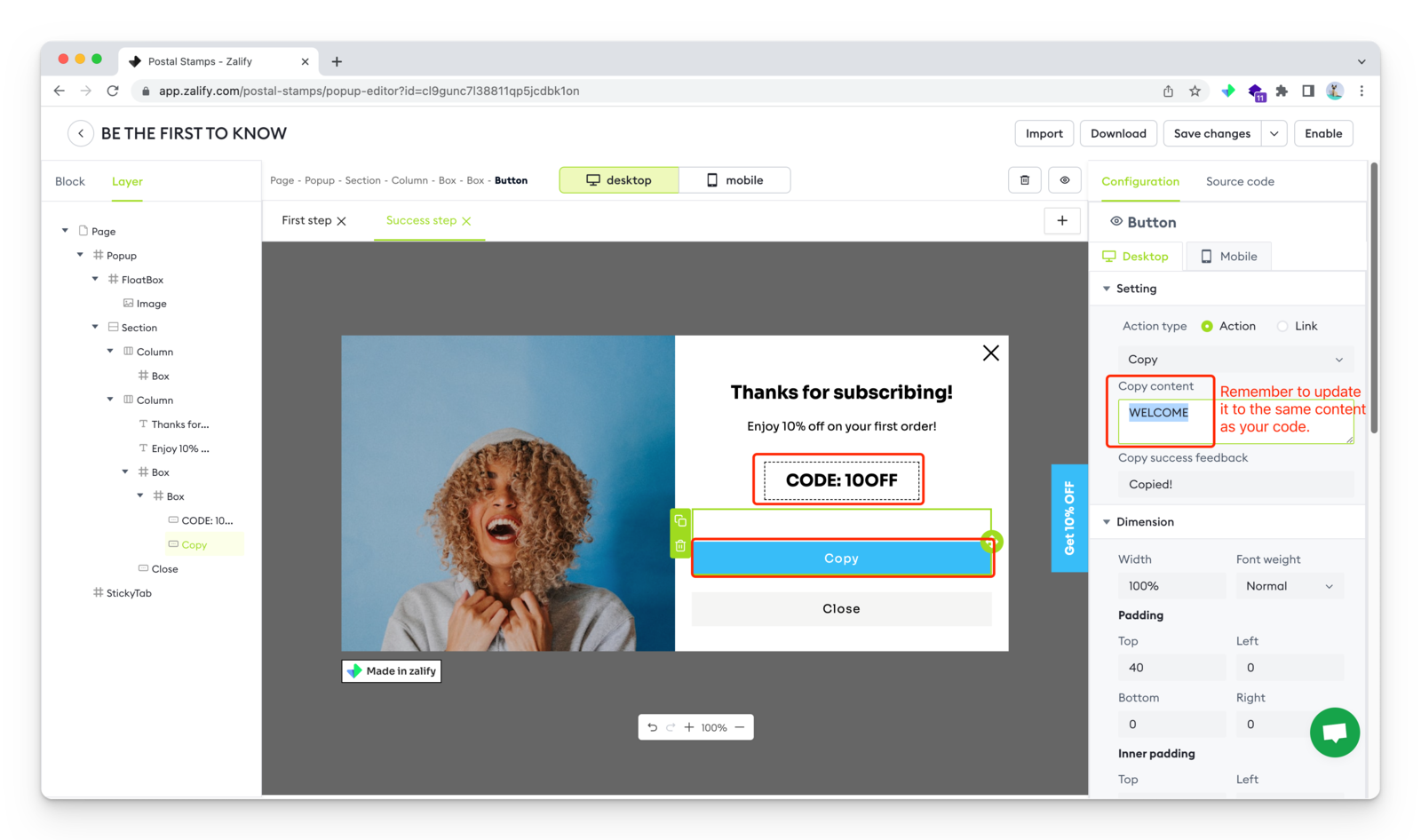 Update the copy content if needed