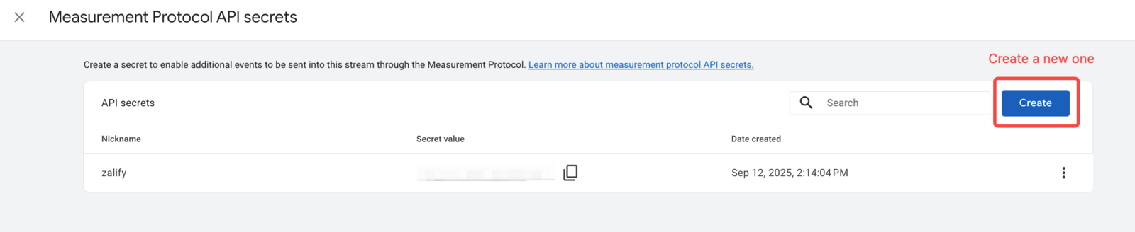 创建新的 API Secret