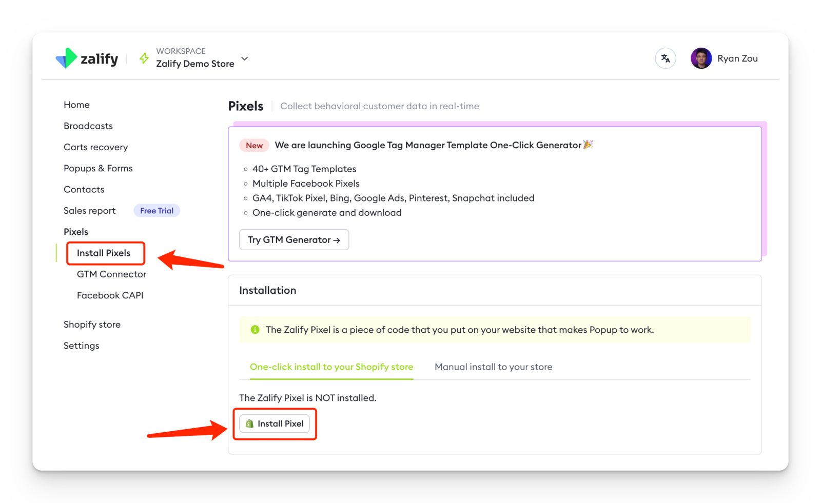 Install Zalify Pixels