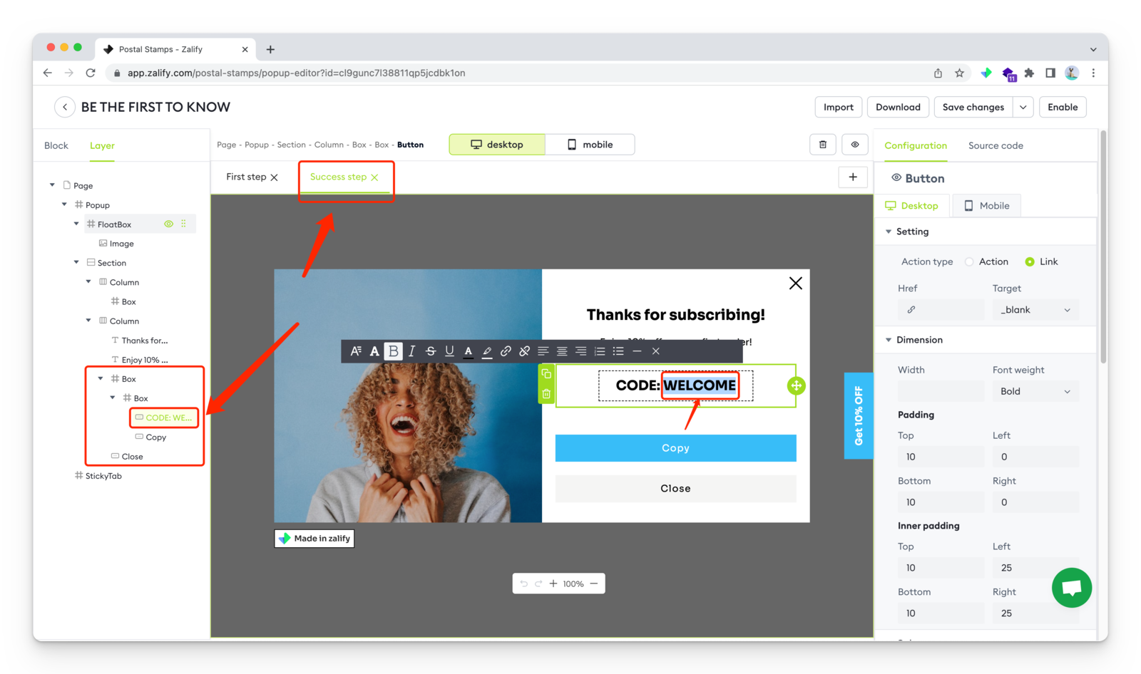 Edit the coupon code
