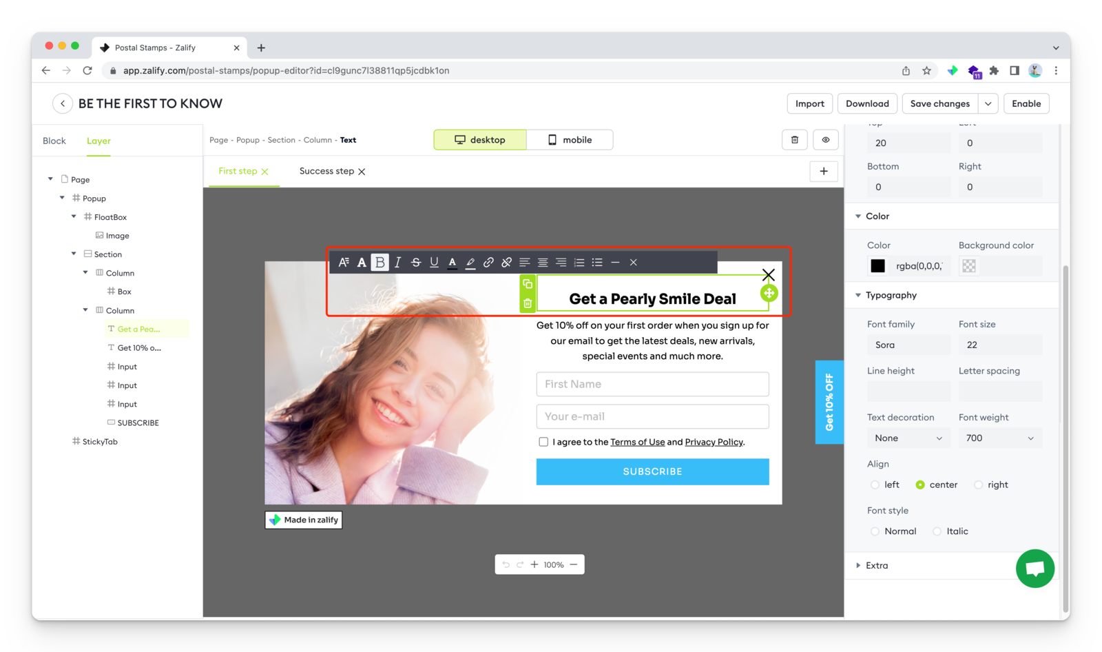 Edit text inline with the formatting toolbar
